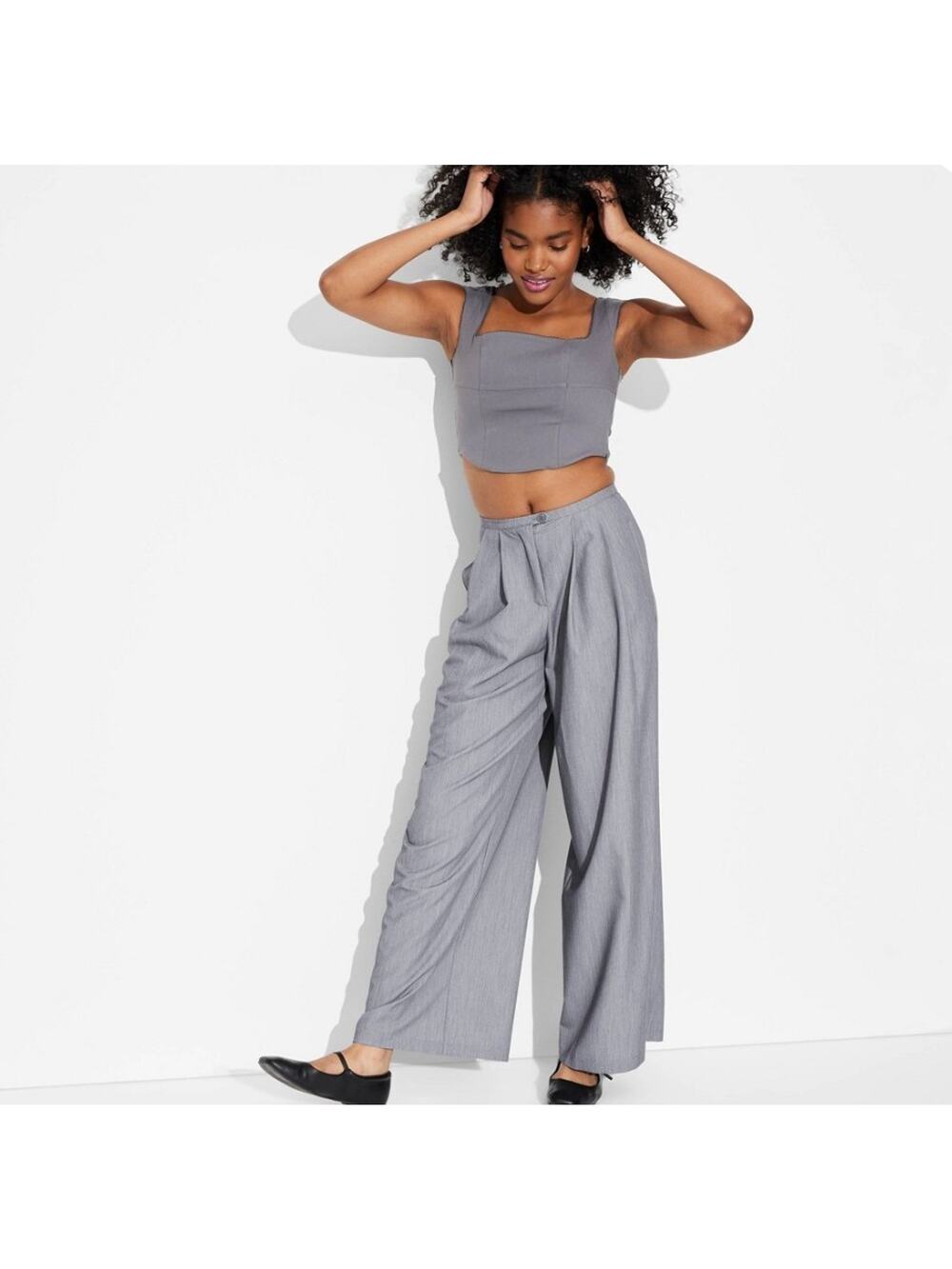 NWT Wild Fable Wide Leg Trouser Pants Womens Large Gray High Waisted Elevated